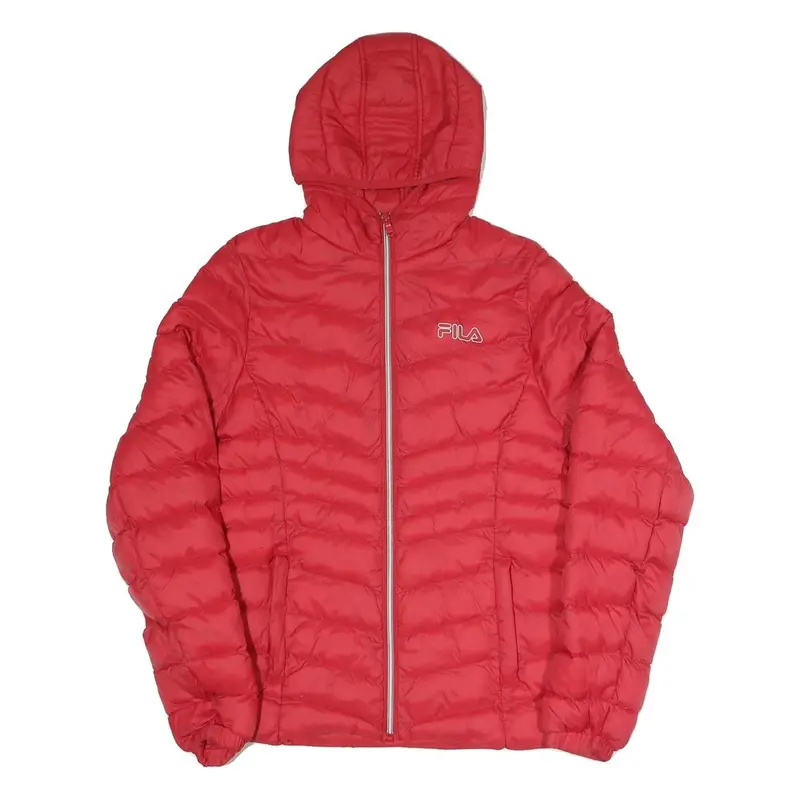 Fila Mens Red Jacket M Polyester Blend Puffer Hooded Zip Casual Outerwear 1