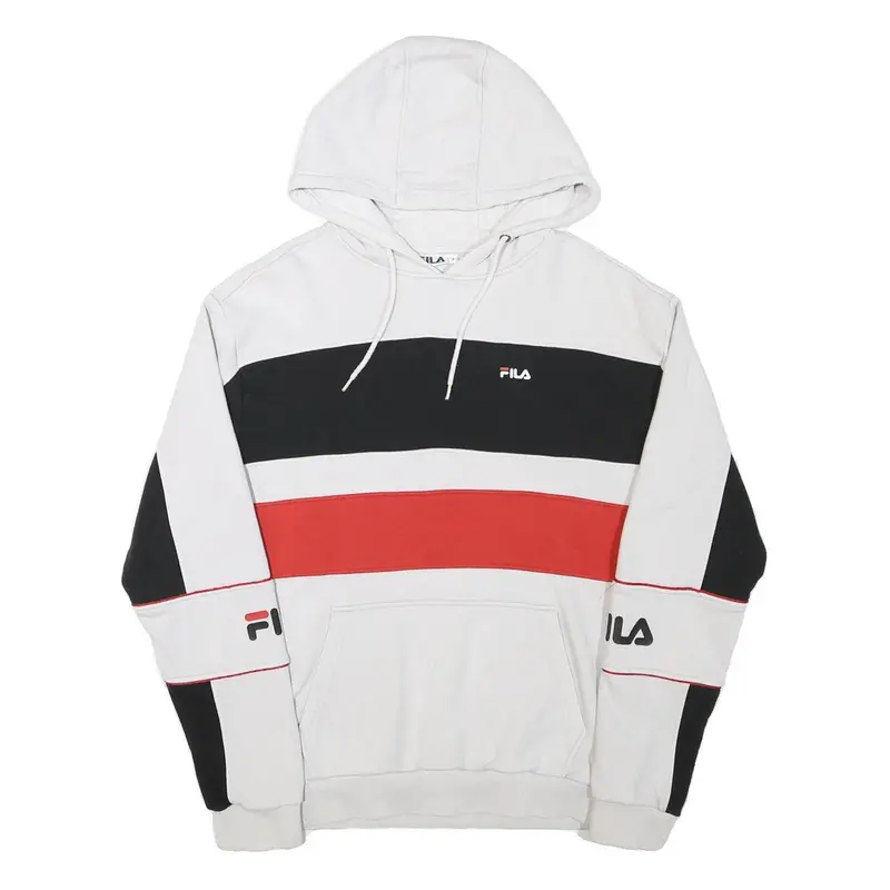 Fila Mens White Black & Red Colour Block Hoodie S Cotton Blend Casual Style 1