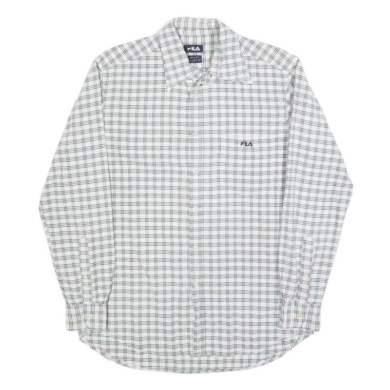 Fila Mens White & Blue Checked Shirt M Casual Button-Down Long Sleeve Cotton 1