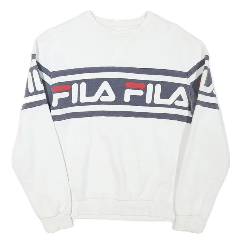 Fila Mens White & Navy Blue Crew Neck S Logo Sweatshirt Cotton Blend 1