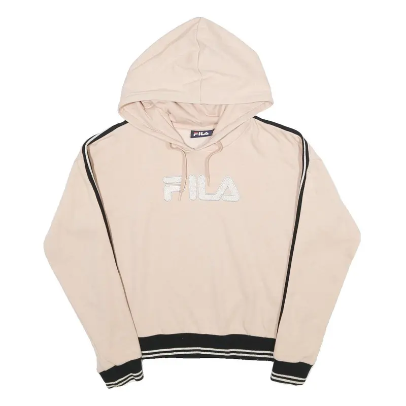Fila Womens Beige & Black Hooded Pullover S Cotton Blend Hoodie 1