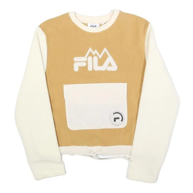 Fila Womens Beige & Cream Logo Crew Neck S Sweatshirt Pocket Drawstring Waist 1