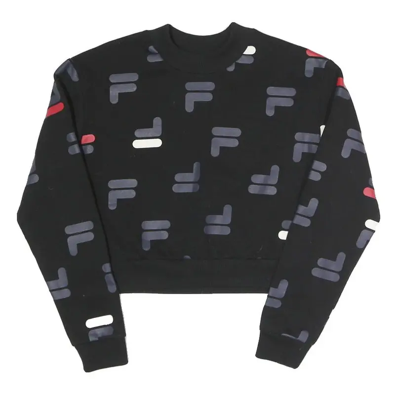 Fila Womens Black All Over Print Crew Neck S Sweatshirt Cotton Blend 1
