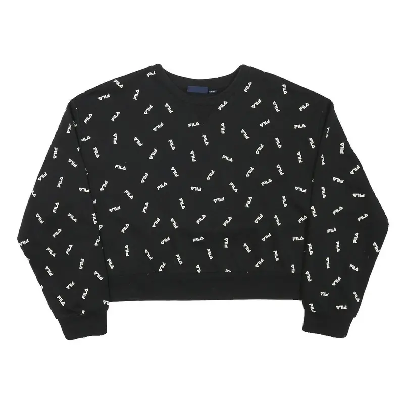 Fila Womens Black Crew Neck 2Xl Cotton Blend Sweatshirt Logo Print 1