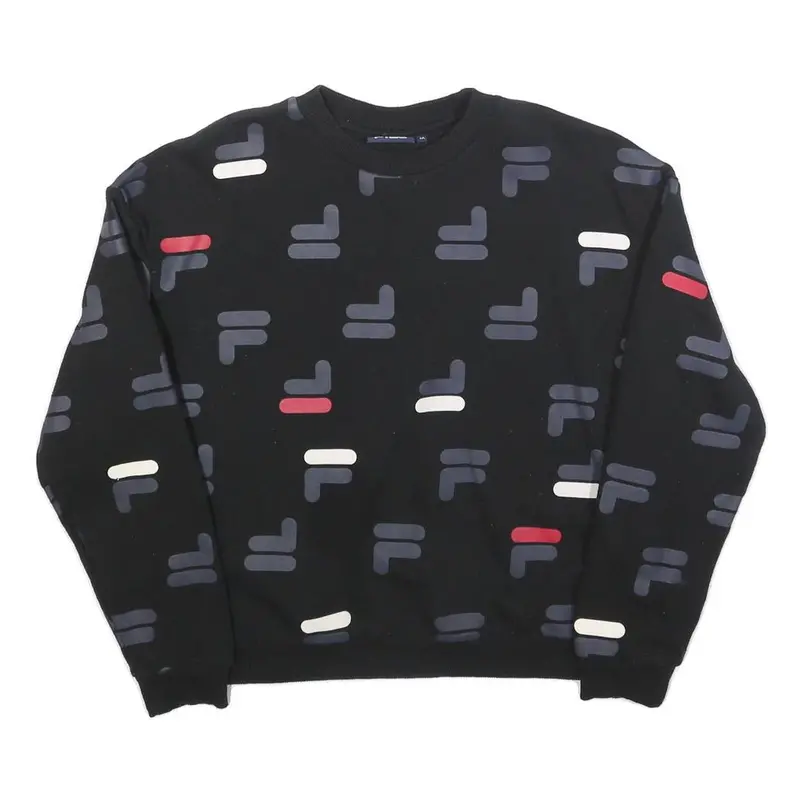 Fila Womens Black Crew Neck M Cotton Blend Sweatshirt All Over Logo Print 1
