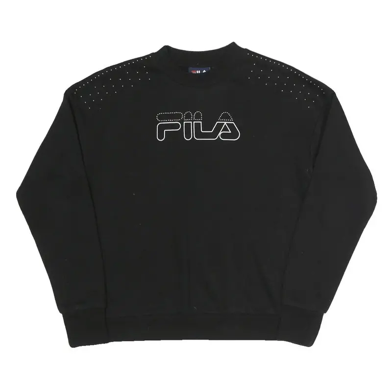 Fila Womens Black Crystal Logo Crew Neck Xs Sweatshirt Cotton Blend Casual 1