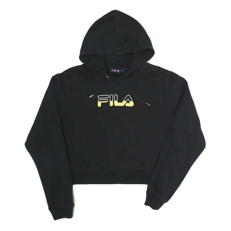 Fila Womens Black Hoodie L Cotton Blend Pullover Cropped Sweatshirt 1