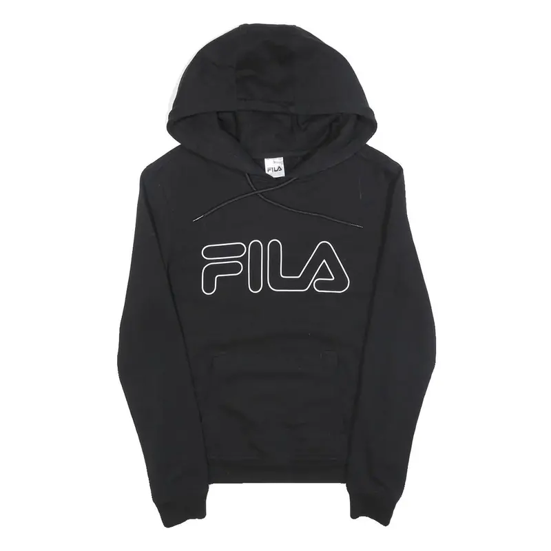 Fila Womens Black Hoodie S Cotton Blend Pullover Logo Sweatshirt 1
