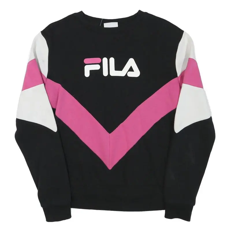 Fila Womens Black & Pink Colourblock Crew Neck S Sweatshirt Cotton Blend 1