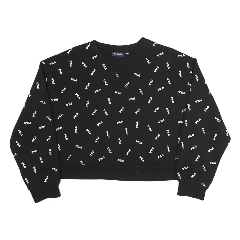 Fila Womens Black Sweatshirt Crew Neck 2Xl Cotton Blend Logo Print Pullover 1