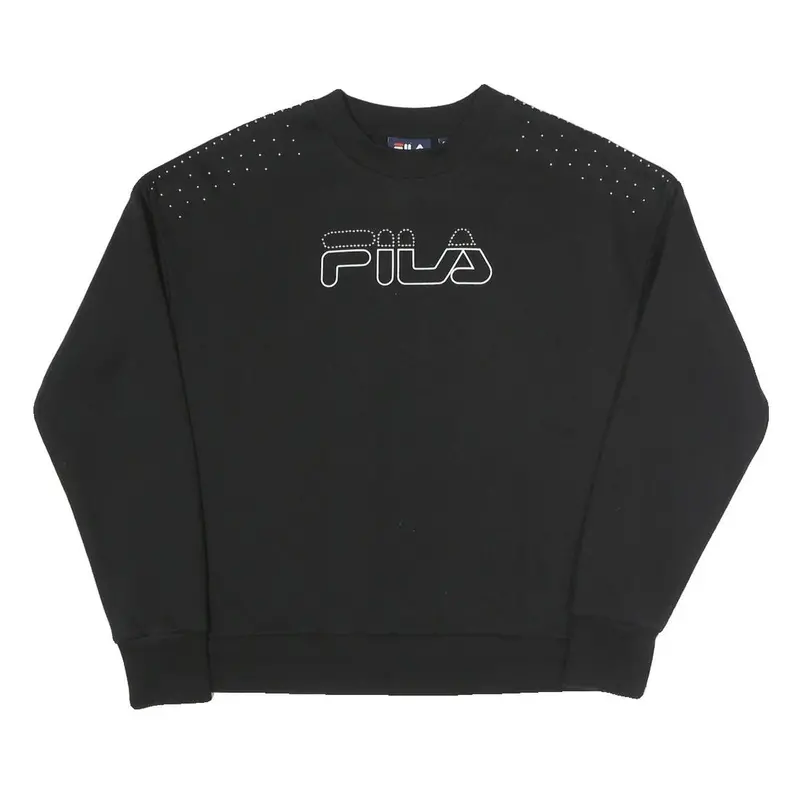 Fila Womens Black Sweatshirt Crew Neck S Cotton Blend Pullover Casual Top 1