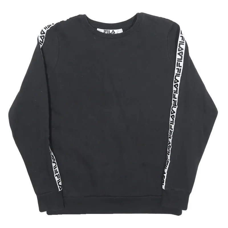 Fila Womens Black Sweatshirt Crew Neck Uk 16 Cotton Blend Logo Tape Stripe 1