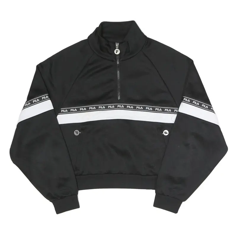 Fila Womens Black & White Logo Tape Half Zip Sweatshirt M Casual Sporty 1