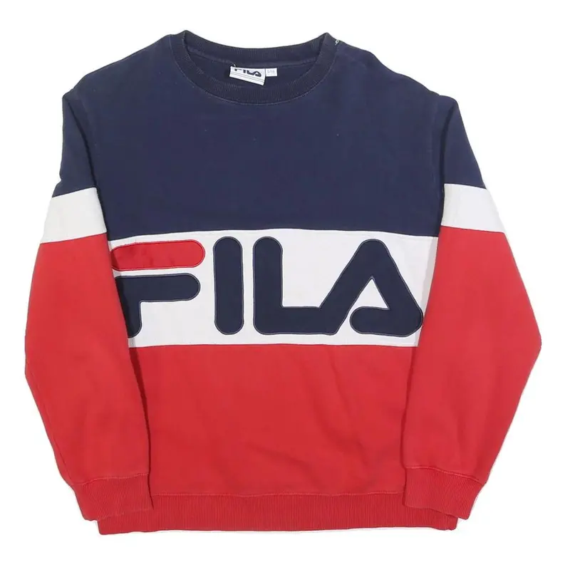 Fila Womens Blue & Red Cotton Blend Crew Neck Sweatshirt S Logo Print 1