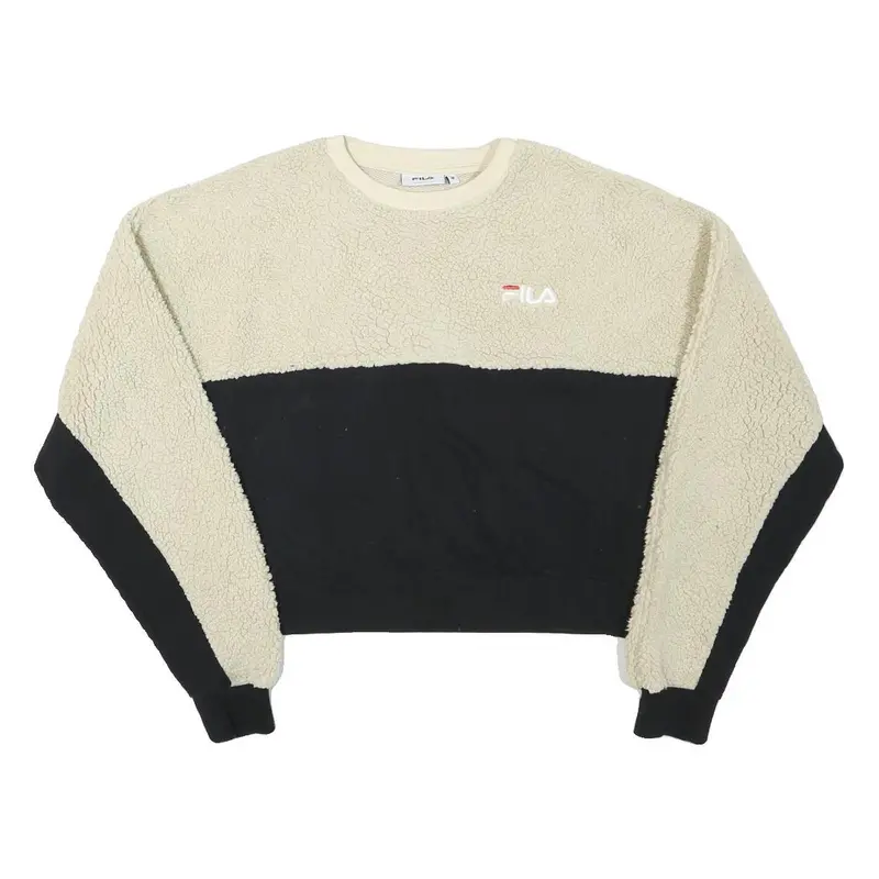 Fila Womens Cream & Black Crew Neck M Polyester Blend Cropped Sweatshirt 1