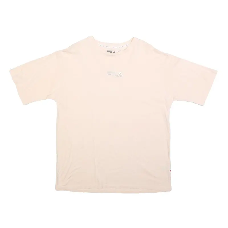 Fila Womens Cream L Classic Short Sleeve Crew Neck Cotton Blend T-Shirt 1