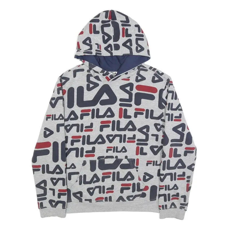 Fila Womens Grey 2Xl All Over Print Hoodie Cotton Blend Casual Pullover 1