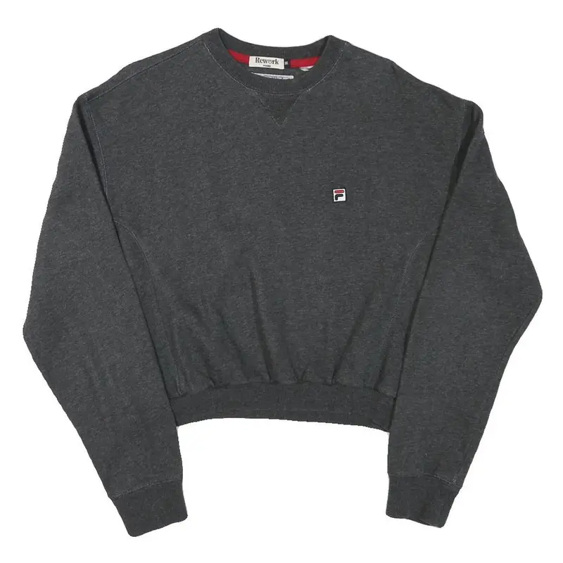 Fila Womens Grey Cropped Crew Neck Sweatshirt M Cotton Blend Pullover 1