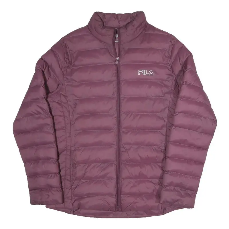 Fila Womens Maroon Quilted Jacket L Polyester Blend Zip Casual Lightweight Sport 1