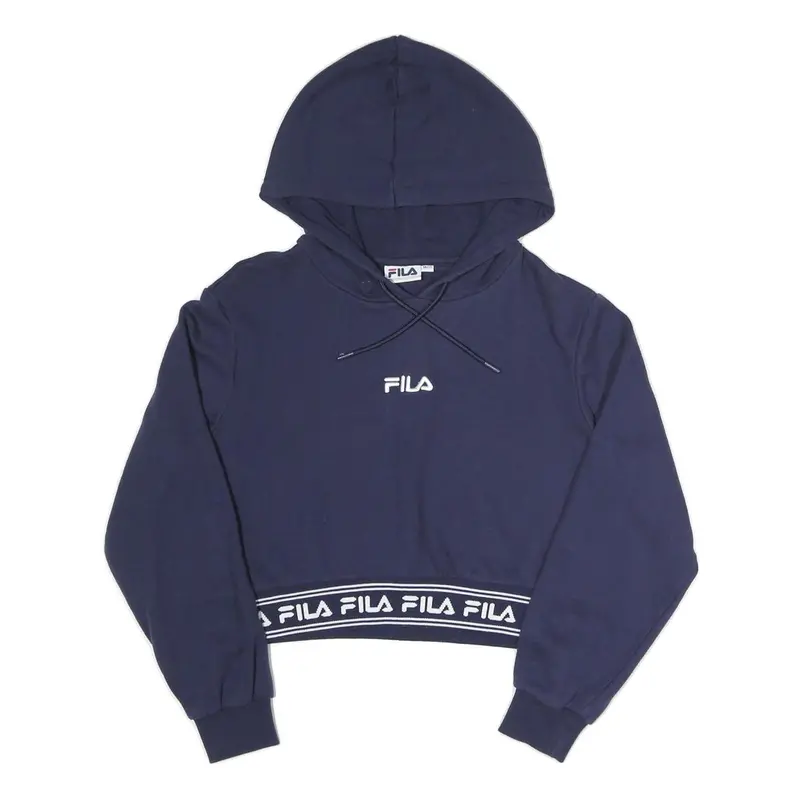 Fila Womens Navy Blue Hoodie Uk 12 Cropped Logo Embroidered Sweatshirt 1