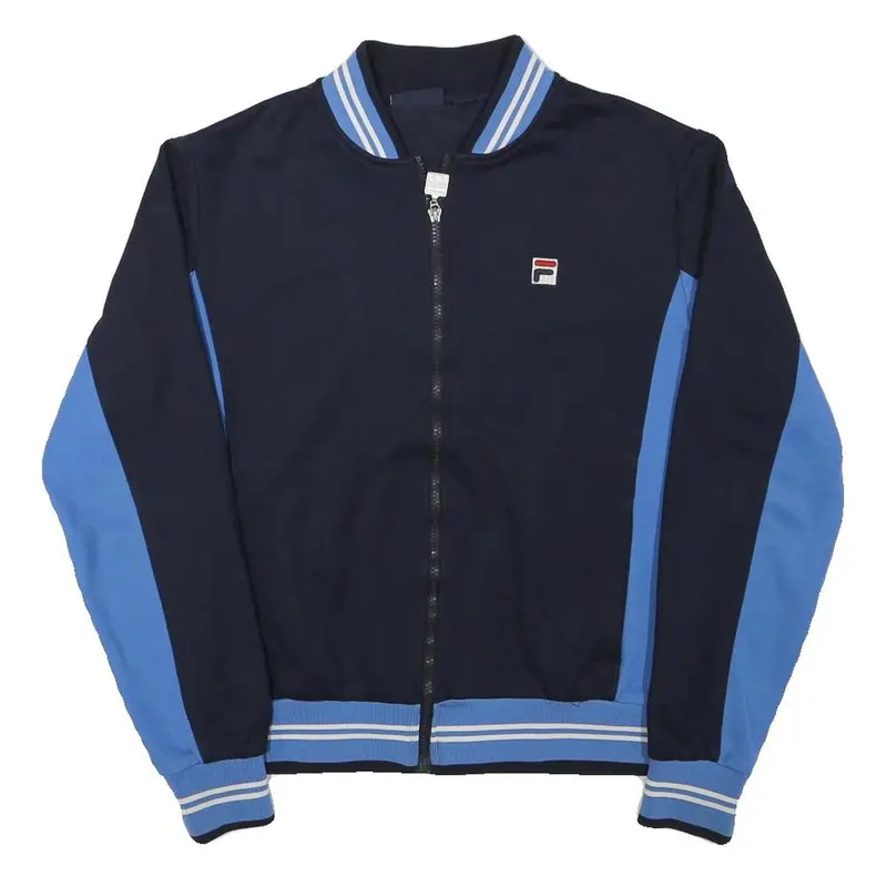 Fila Womens Navy Blue & Light Blue Track Jacket S Polyester Blend Zip Logo 1
