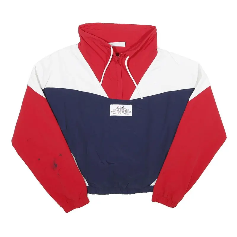 Fila Womens Red & Blue Colourblock Nylon Track Jacket S Retro Sportswear 1