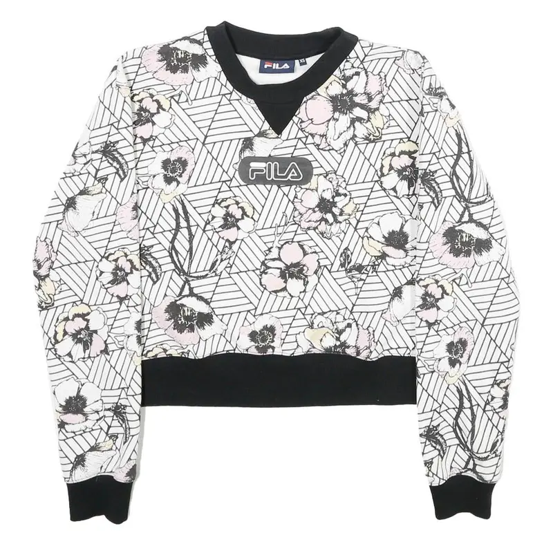 Fila Womens White & Black Floral Sweatshirt Crew Neck Xs Lightweight Comfort 1