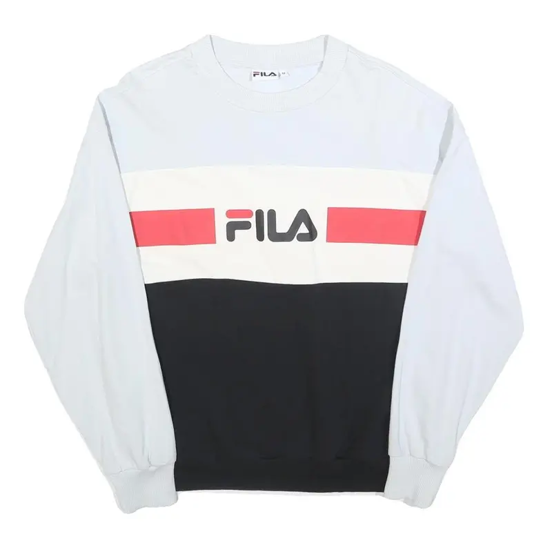 Fila Womens White Black & Red Crew Neck M Logo Colourblock Sweatshirt 1