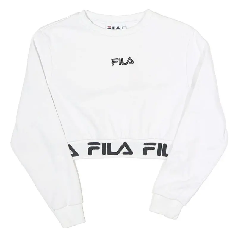 Fila Womens White Crew Neck Uk 6 Cropped Sweatshirt Logo Band Bottom 1