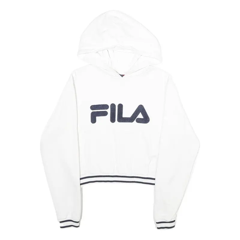 Fila Womens White Hoodie M Cotton Blend Logo Print Casual Pullover 1