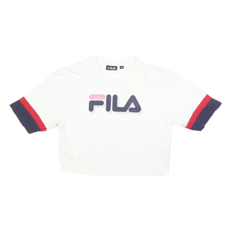 Fila Womens White Navy & Red Graphic T-Shirt Xs Short Sleeve Crew Neck Crop 1