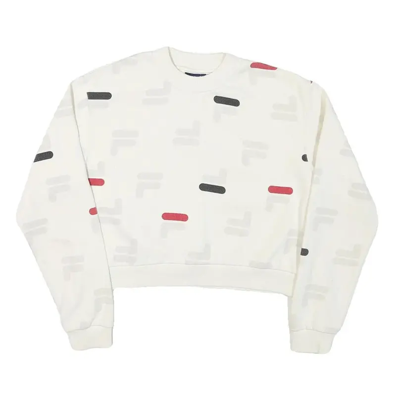 Fila Womens White & Red Crew Neck S Cotton Blend Sweatshirt Pullover 1