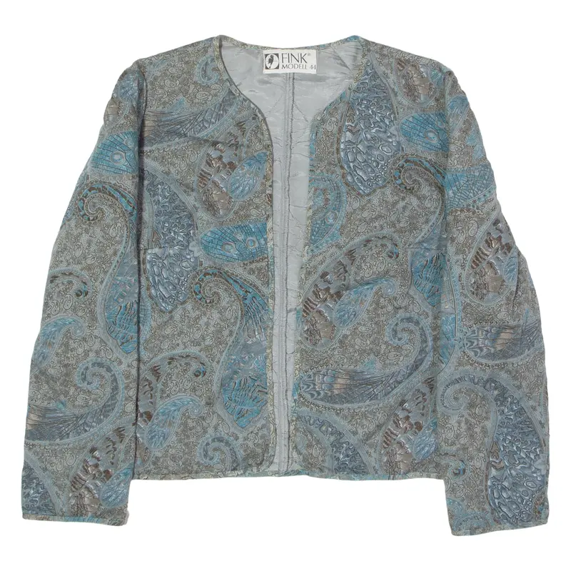 Fink Modell Womens Blazer Jacket Blue Wool 80S Crazy Pattern Uk 16 1