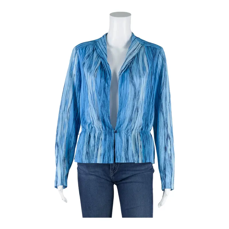 Fink Modell Womens Shirt Blouse Blue V-Neck Long Sleeve Striped M 1