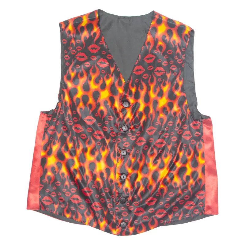 Fire And Kisses Womens Printed Waistcoat Red V-Neck Sleeveless Xl 1