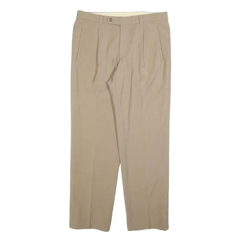 First Avenue Mens Wool Blend Beige Regular Fit Straight Leg Trousers W34 L32 1