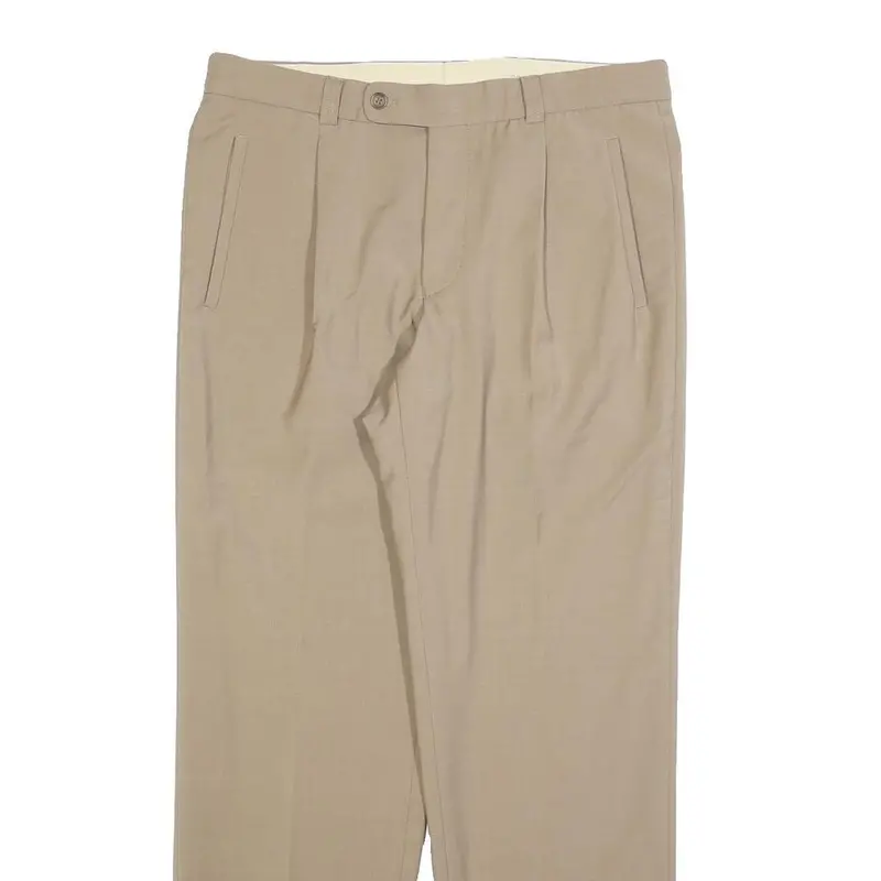 First Avenue Mens Wool Blend Beige Regular Fit Straight Leg Trousers W34 L32 2