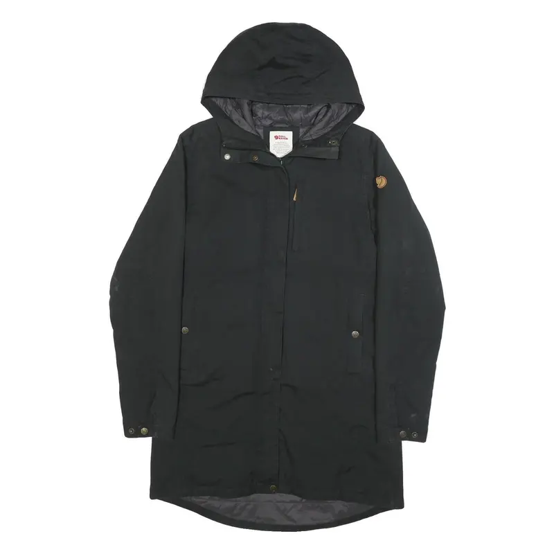 Fjallraven Womens Black Hooded Jacket S Woven Zip Outdoor Casual 1