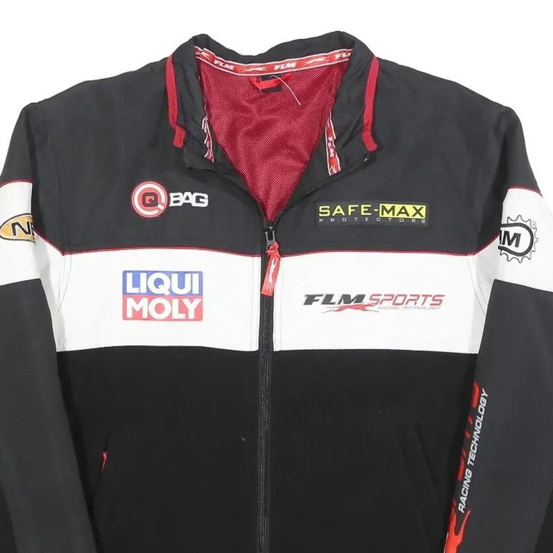 Flm Mens Black White Red Racing Polyester Blend Zip Jacket Sports M 2