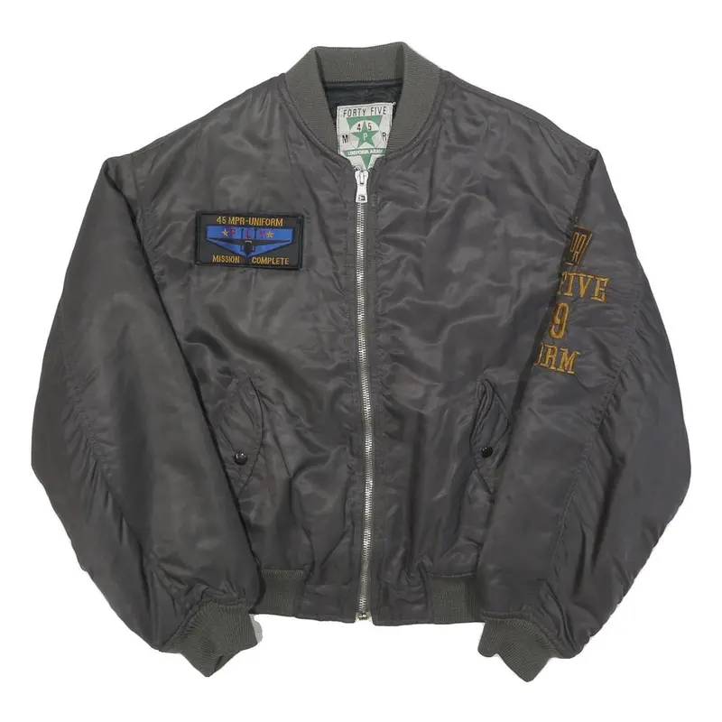 Fourty Five Mens Grey Bomber Jacket M Polyester Military Style Zip M 1