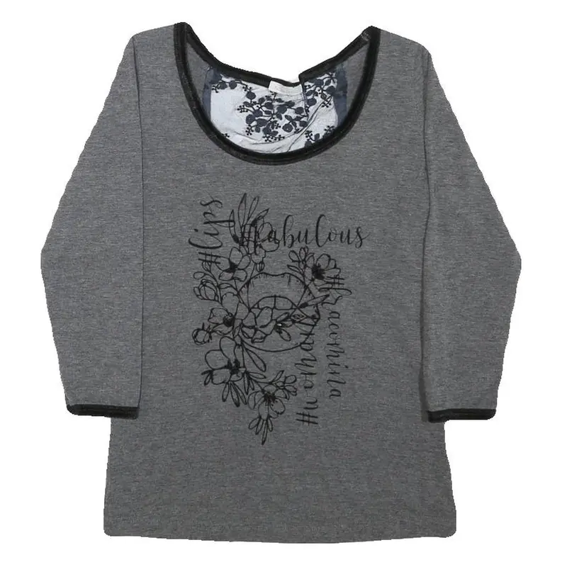 Fracomina Jeans Womens Grey Printed Top 3/4 Sleeve Round Neck Xs Cotton Blend 1
