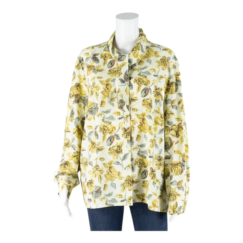 Franken Walder Womens Printed Shirt Cream Collared 90S Floral L 1