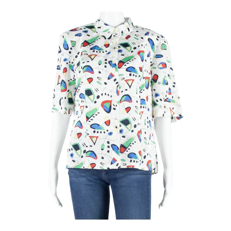 Frankenwalder Womens Printed Blouse White Crazy Pattern M 1
