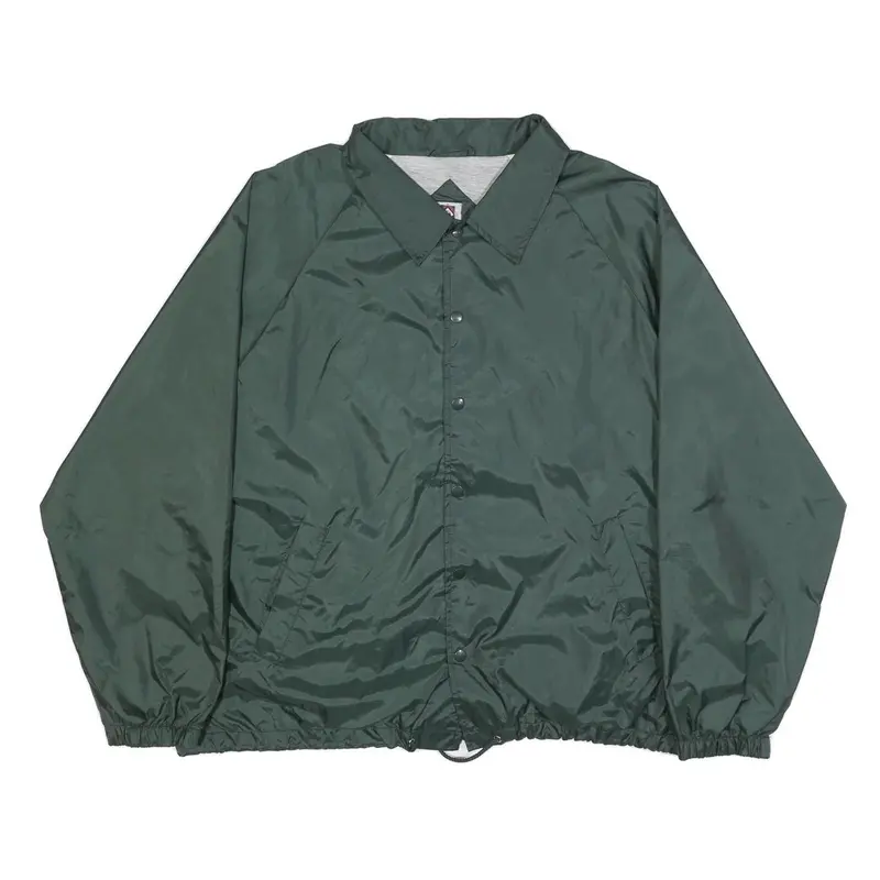 Franklin Sports Mens Green Nylon Coach Jacket L Button Closure Plain Lightweight 1