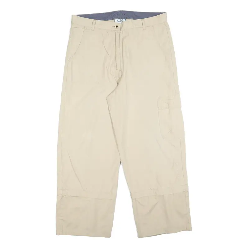 Frantico Womens Cotton Blend Beige Relaxed Wide-Leg Trousers W34 L27 Casual Zip 1