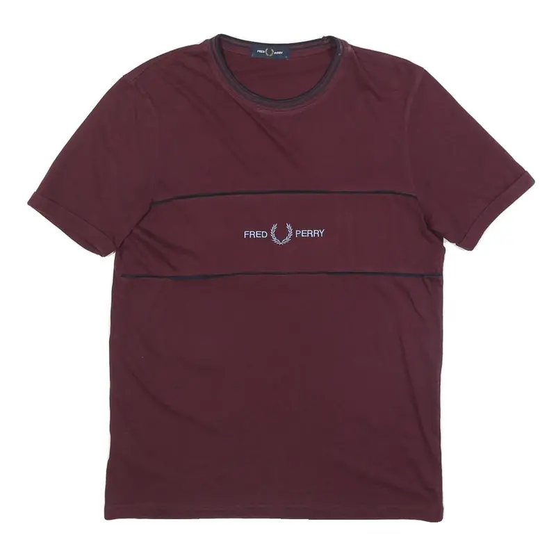 Fred Perry Mens Maroon Classic T-Shirt S Short Sleeve Crew Neck Logo Print 1