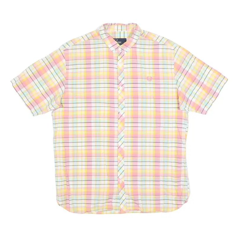 Fred Perry Mens Pink & Yellow Check Shirt M Button Down Cotton Blend Casual 1