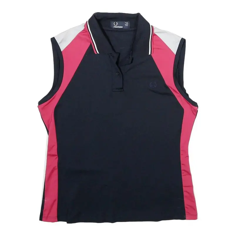 Fred Perry Womens Navy Blue & Pink Sleeveless Polo Shirt Uk 12 Polyamide Blend 1
