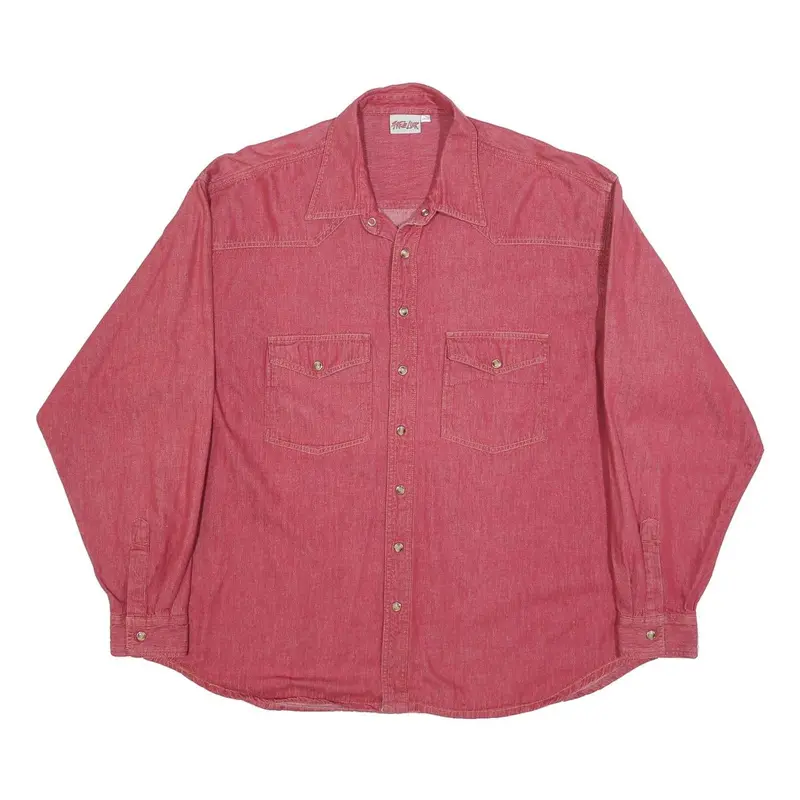 Free Look Mens Red Cotton Shirt 2Xl Long Sleeve Button Front Casual 1