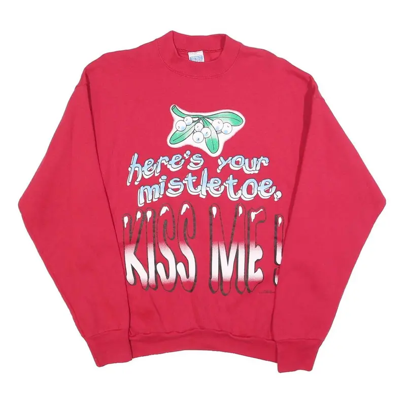 Freeze Womens Red Here Is Your Mistletoe Kiss Me Crew Neck L Sweatshirt 1